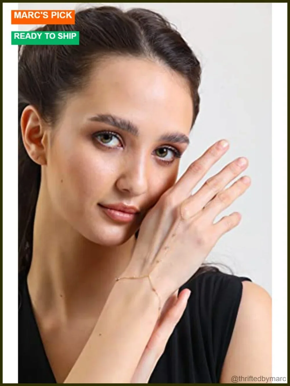 14k Solid Gold Adjustable Finger Chain Bracelet Hand Chain Dainty